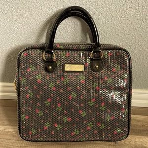 Betsey Johnson black sequin zip purse, laptop computer case, or book bag.